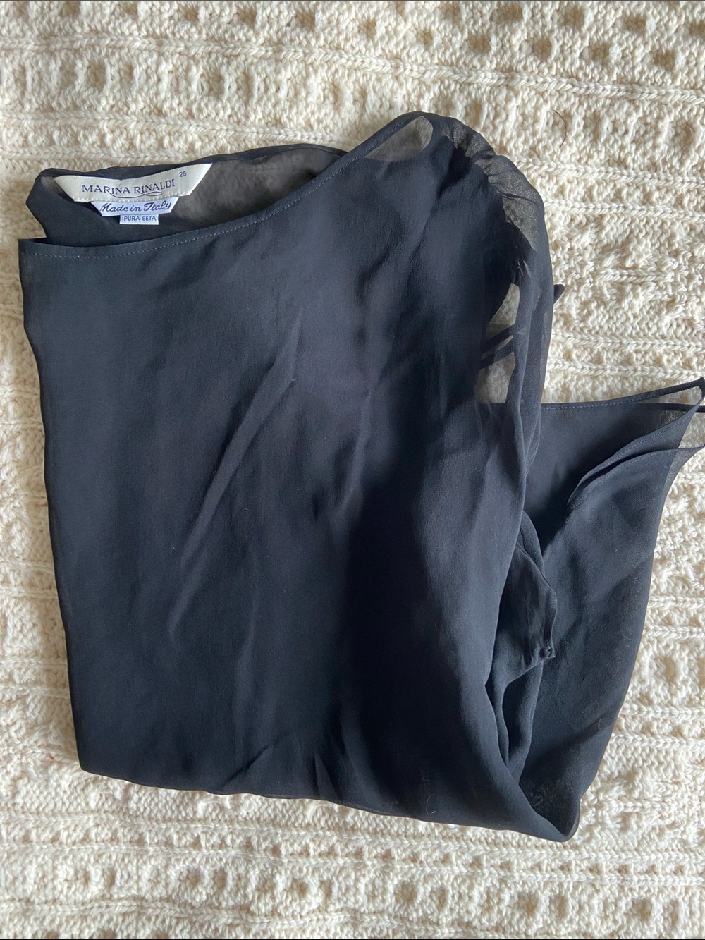Marina Rinaldi Black Sheer Silk Tie-Shoulder Blouse